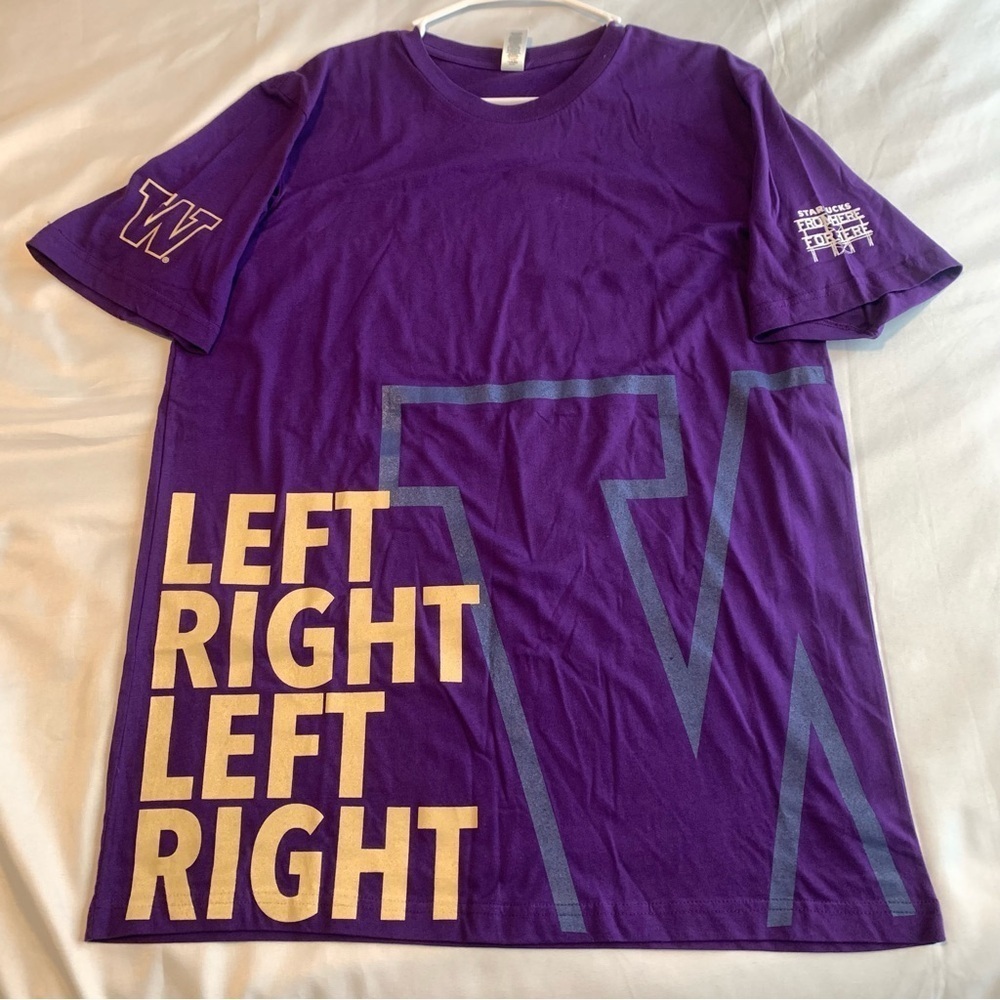University Washington Huskies Purple Gold Starbucks From Here For Here Shirt XL